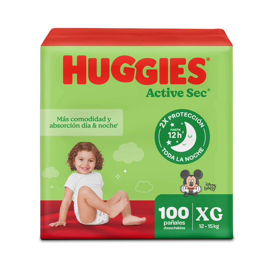 Pañales Huggies Active Sec Xtra-Flex Etapa 4/XG, 100 Uds